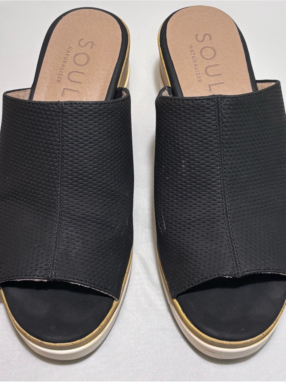 SOUL Naturalizer Black Slide Mules with Cork Trim